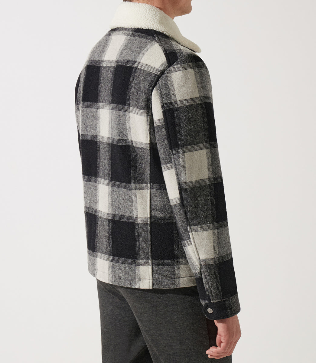 white plaid sherpa jacket