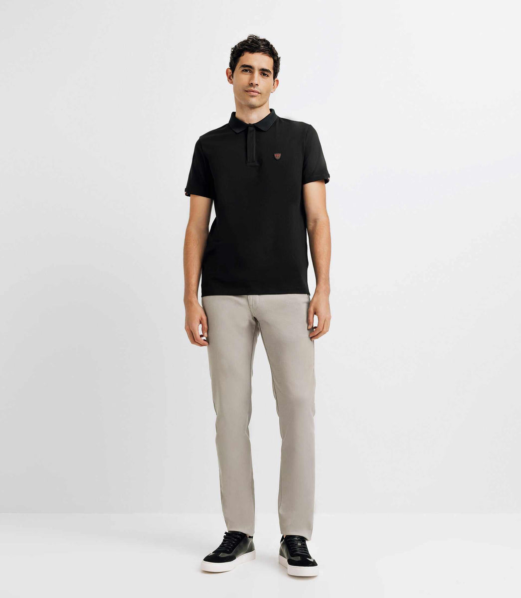 Black polo shirt and khaki clearance pants