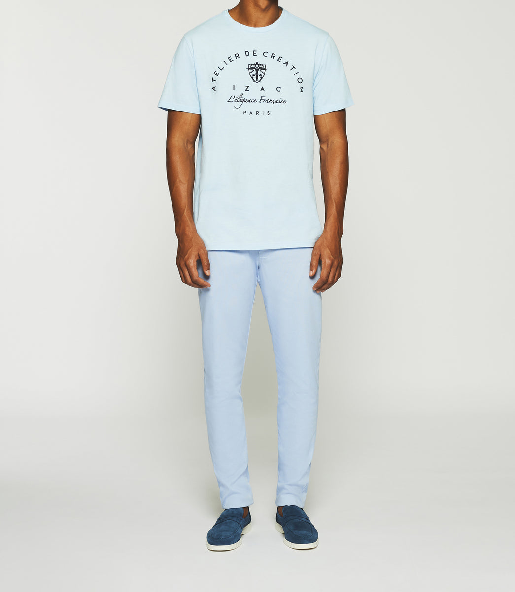 GUY sky blue embroidered short sleeve t-shirt