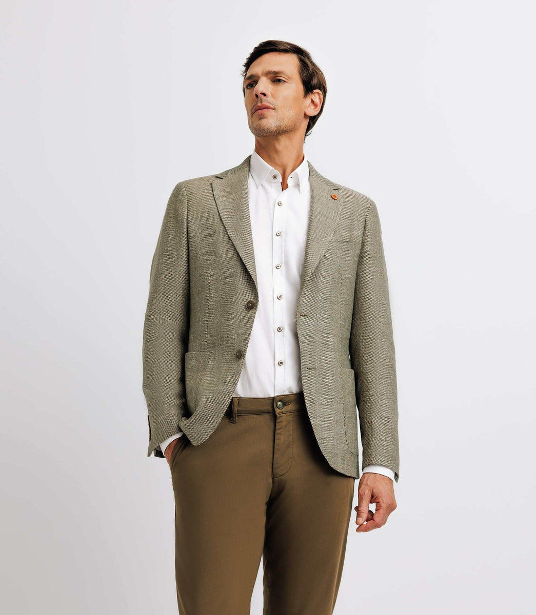 Linen jacket with khaki and beige elbow patches ALCHIMIE