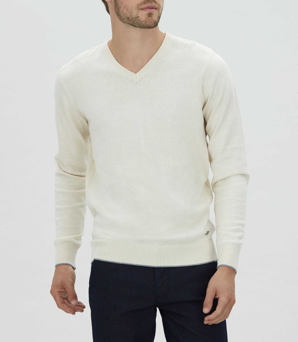 Cream v neck hot sale sweater mens