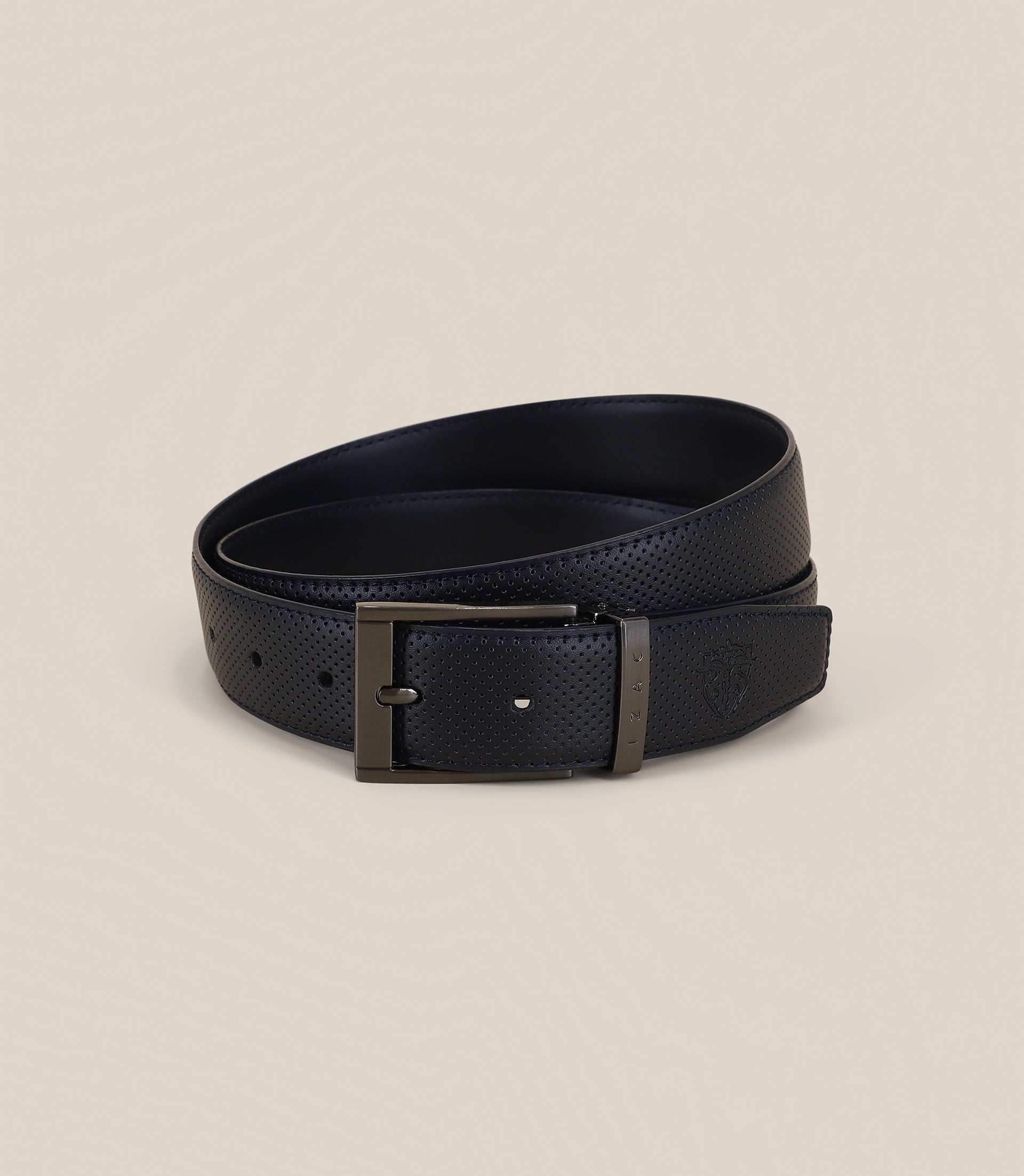 Ceinture en cuir avec sangle réversible marine