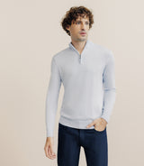 Pull col montant demi zippé bleu ciel