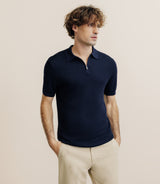 Polo col zip marine