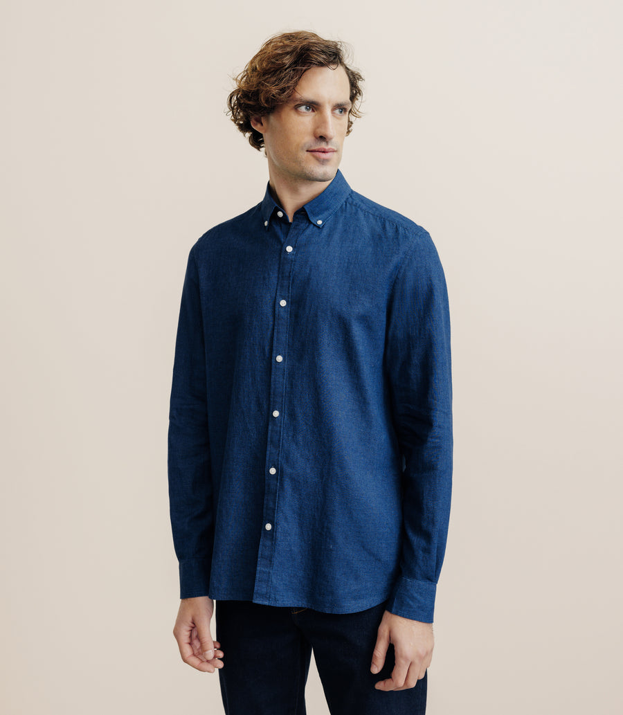 Chemise col boutonné marine