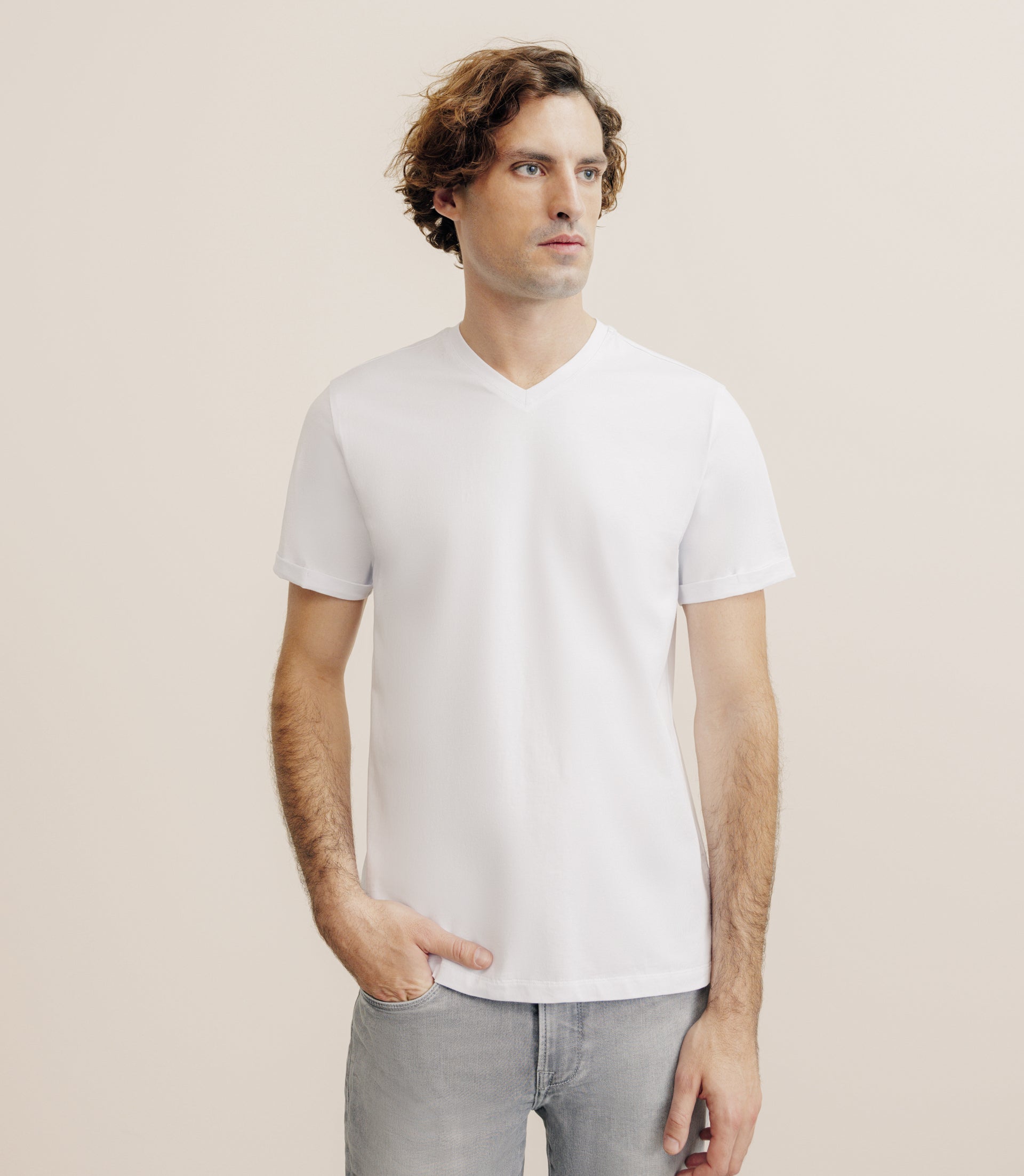 T-shirt col V blanc