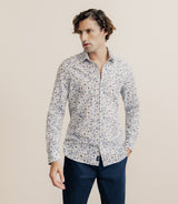 Chemise à fleurs 100% coton bleu