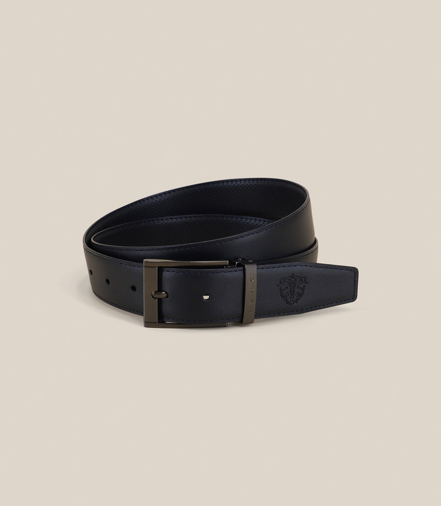 Ceinture en cuir avec sangle réversible marine