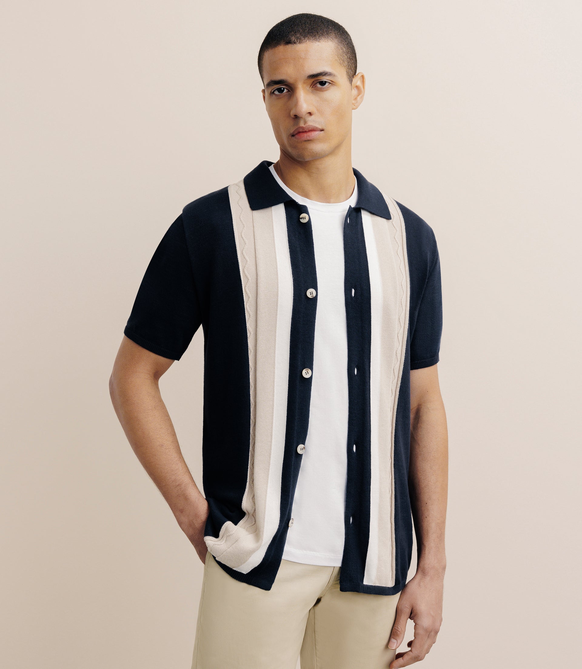 Polo chemise boutonné marine