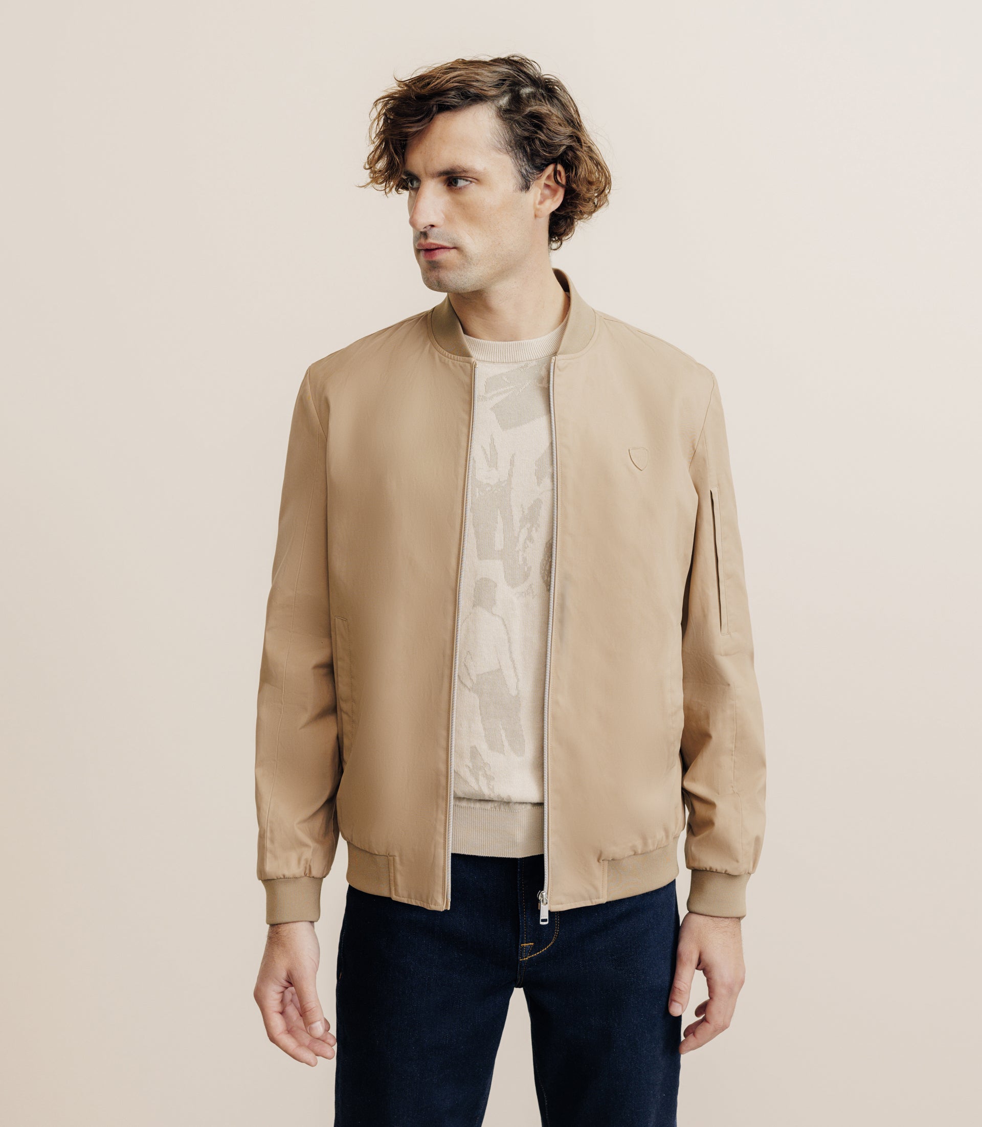 Blouson col teddy beige