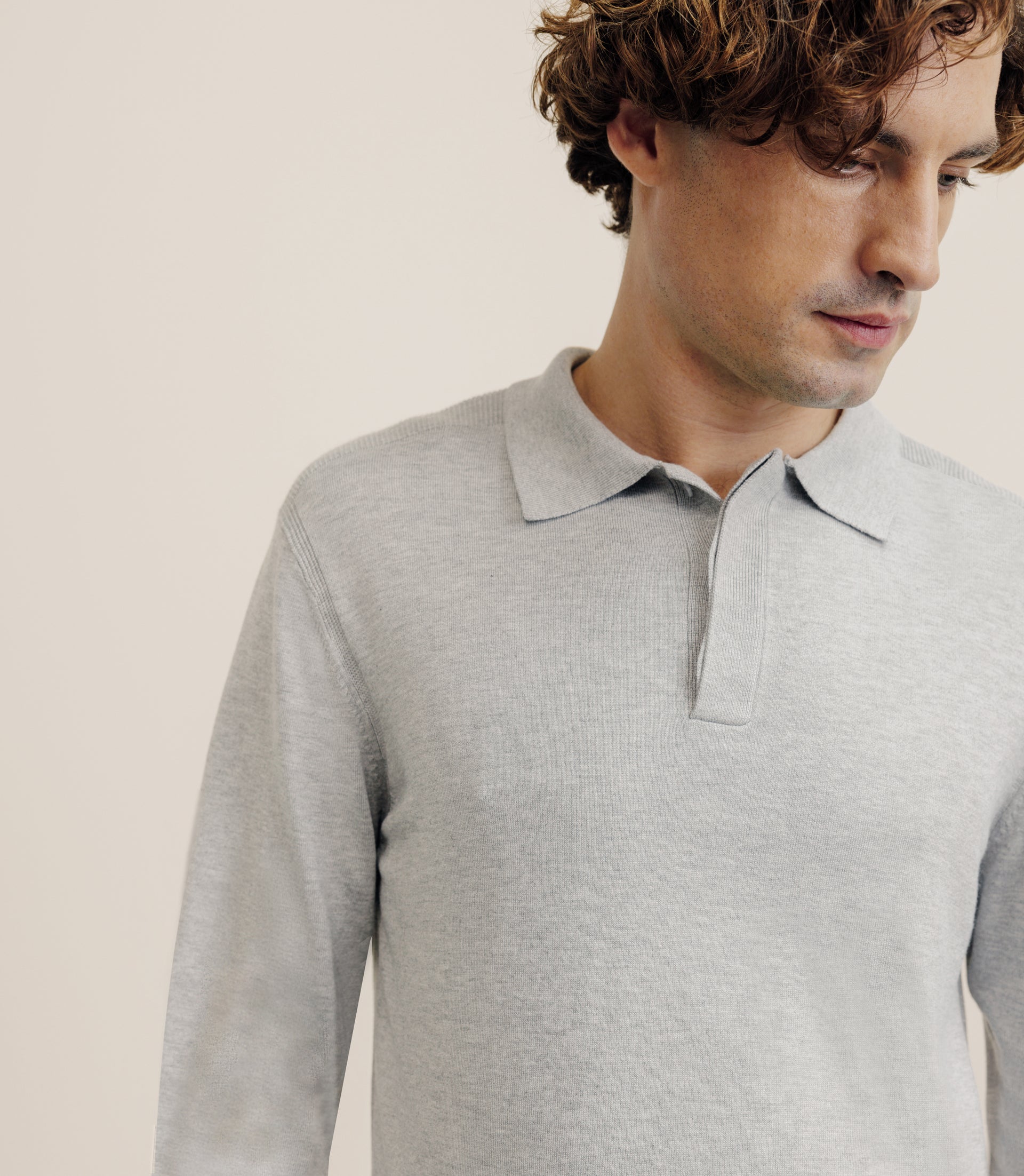 Pull col polo gris chiné