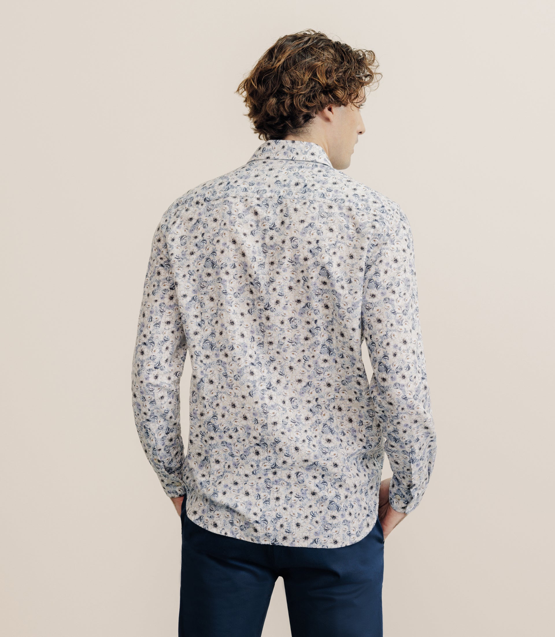 Chemise à fleurs 100% coton bleu