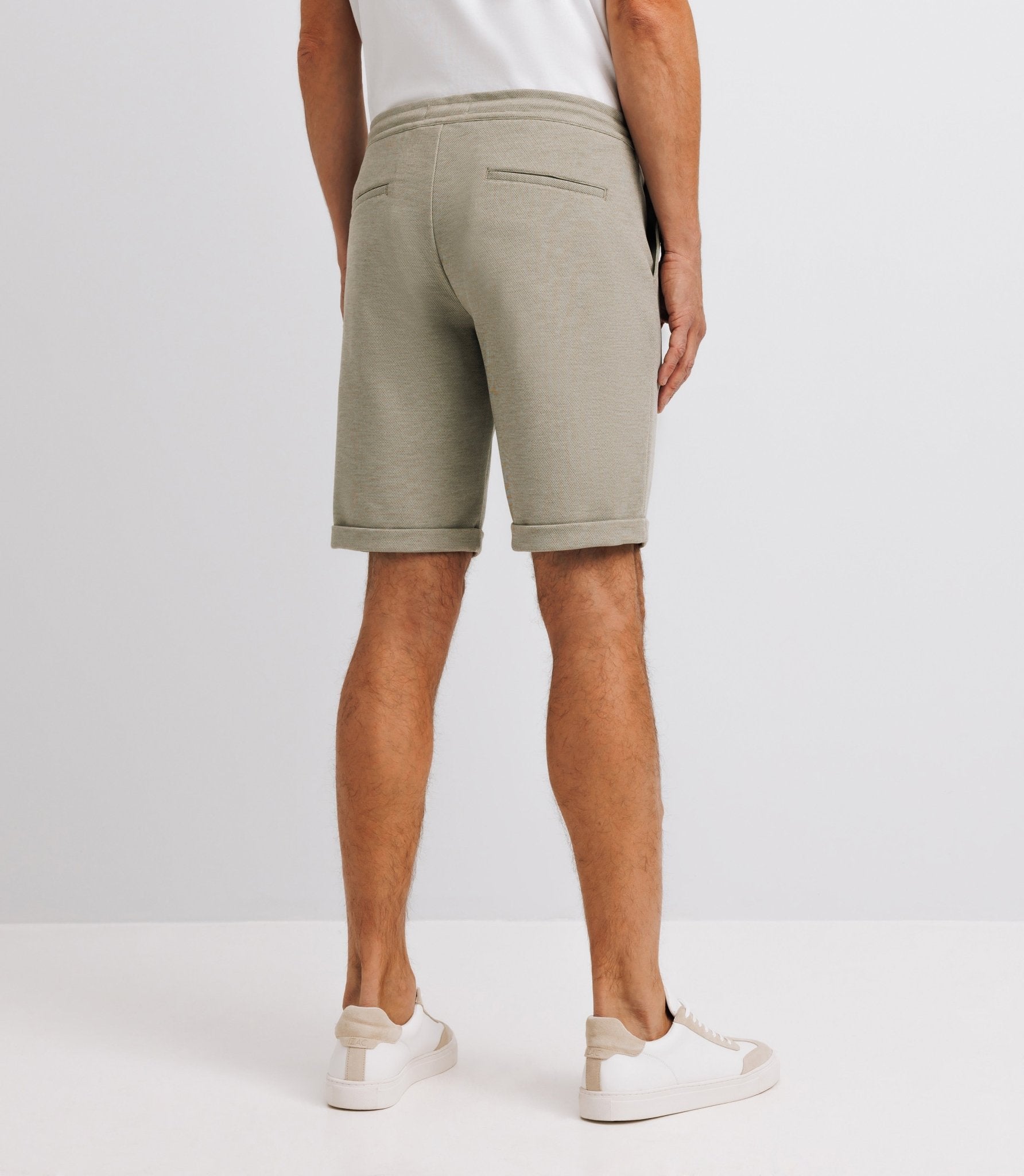 Light khaki stretch cotton Bermuda shorts