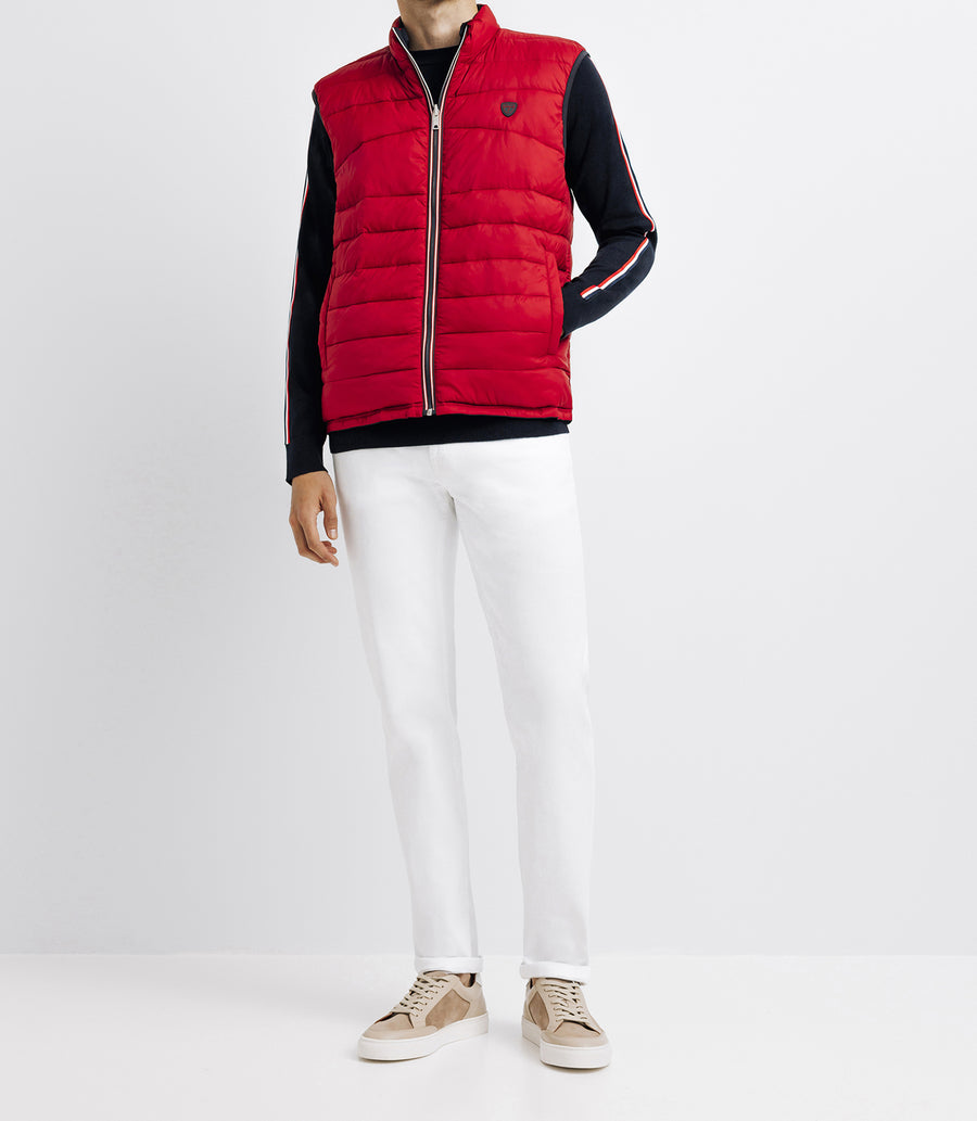 Reversible sleeveless down jacket navy and red RENAN