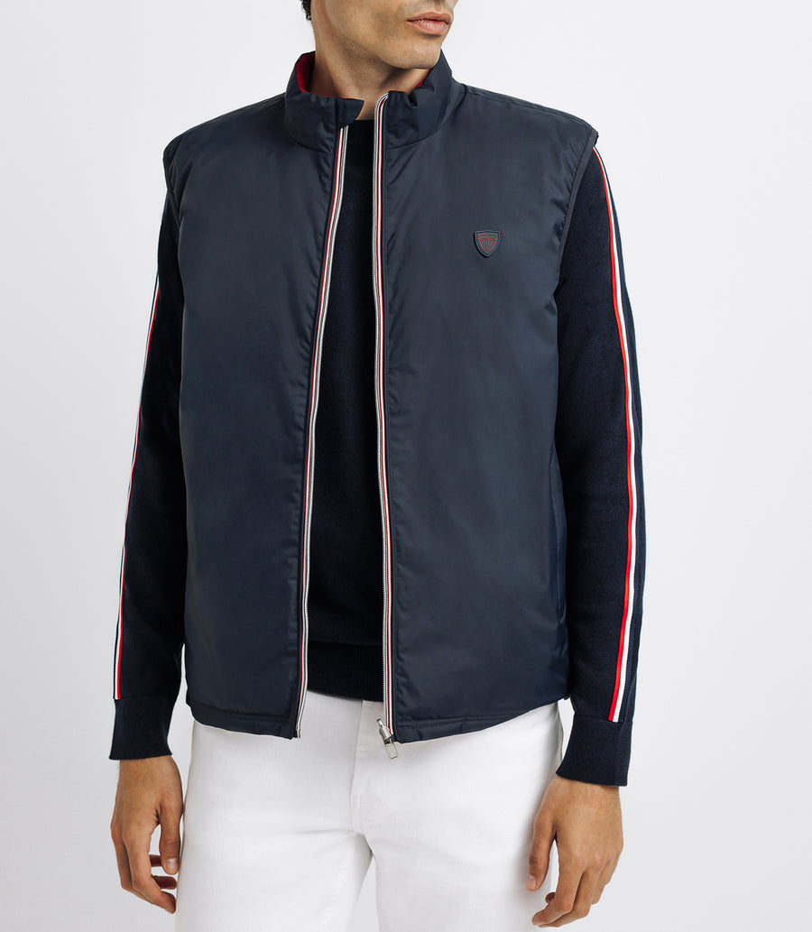 Reversible sleeveless down jacket navy and red RENAN