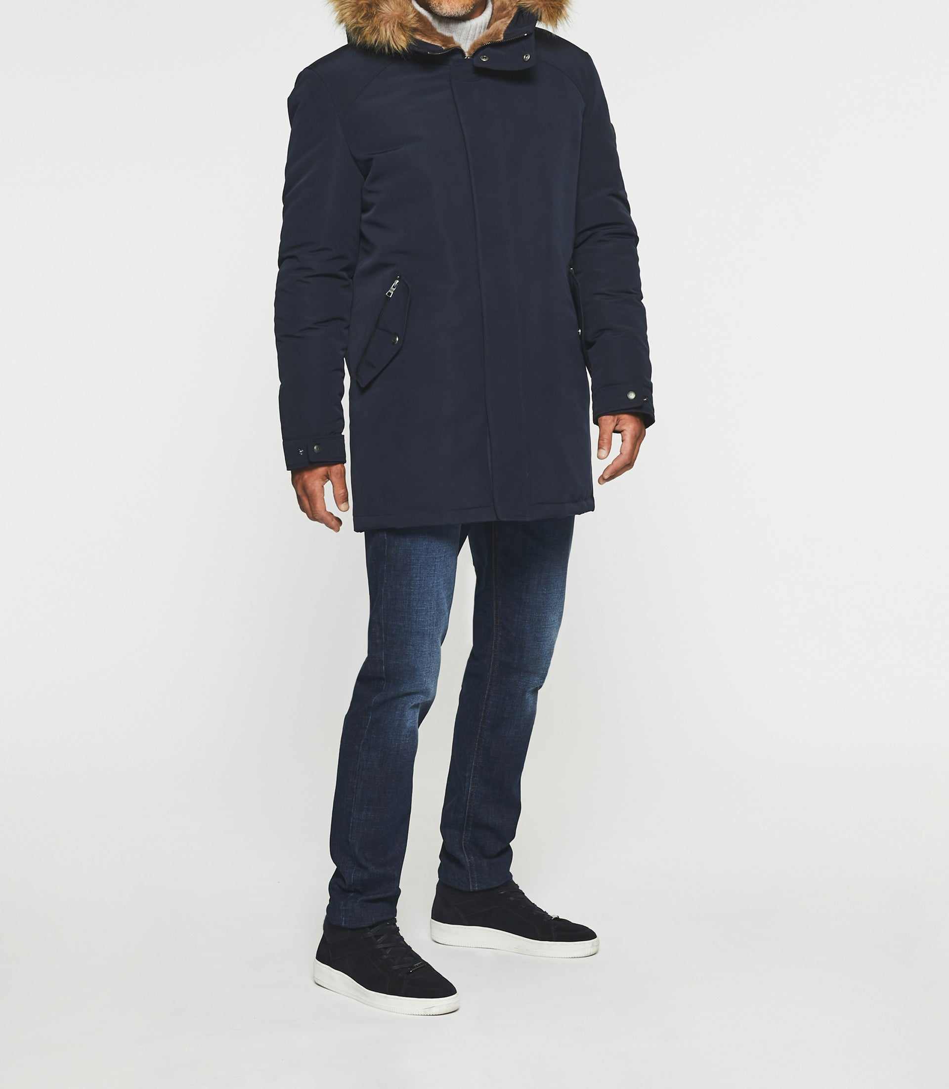 Long hooded parka navy MANOURY