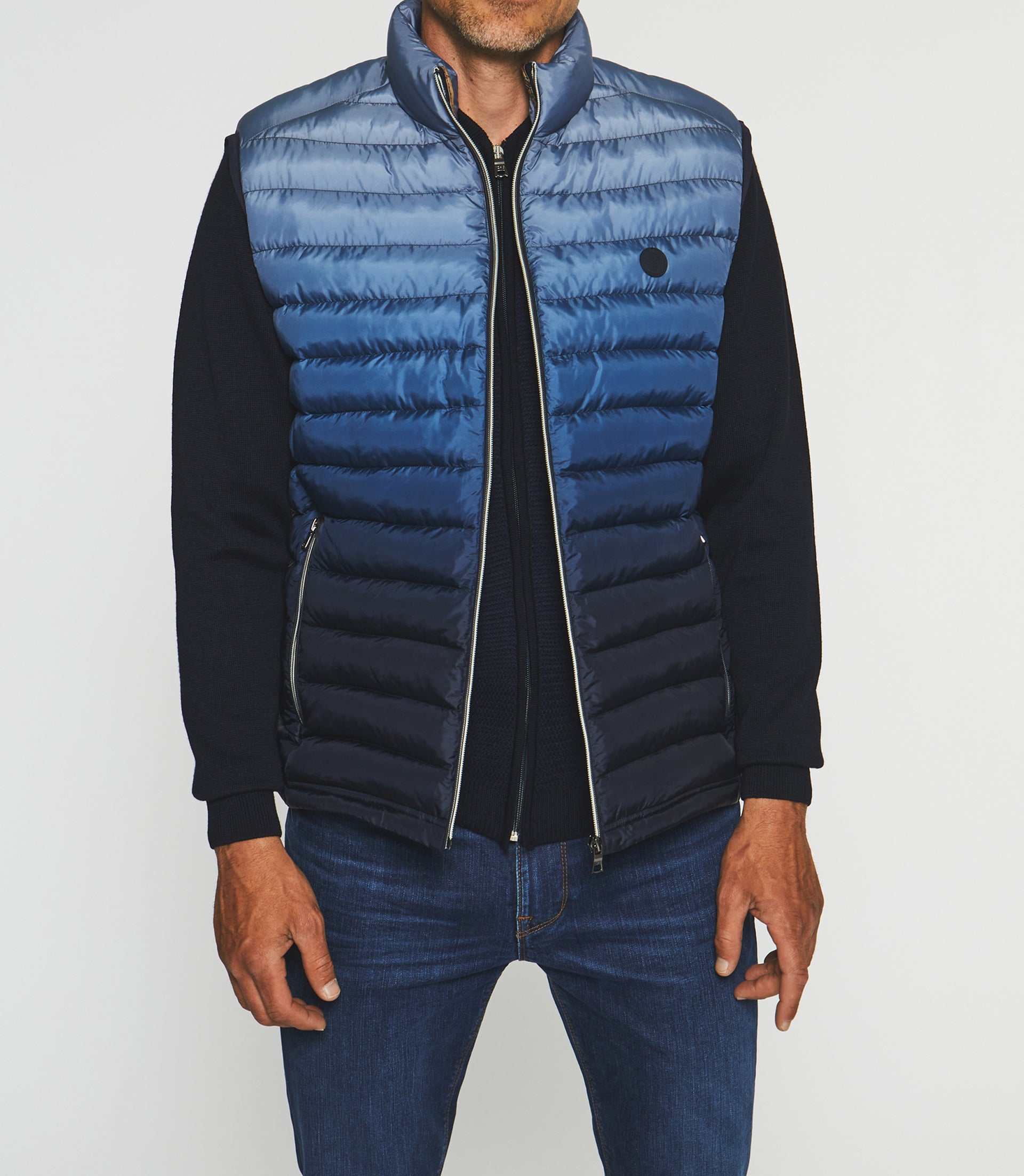 Sleeveless quilted down jacket with navy gradient MIO