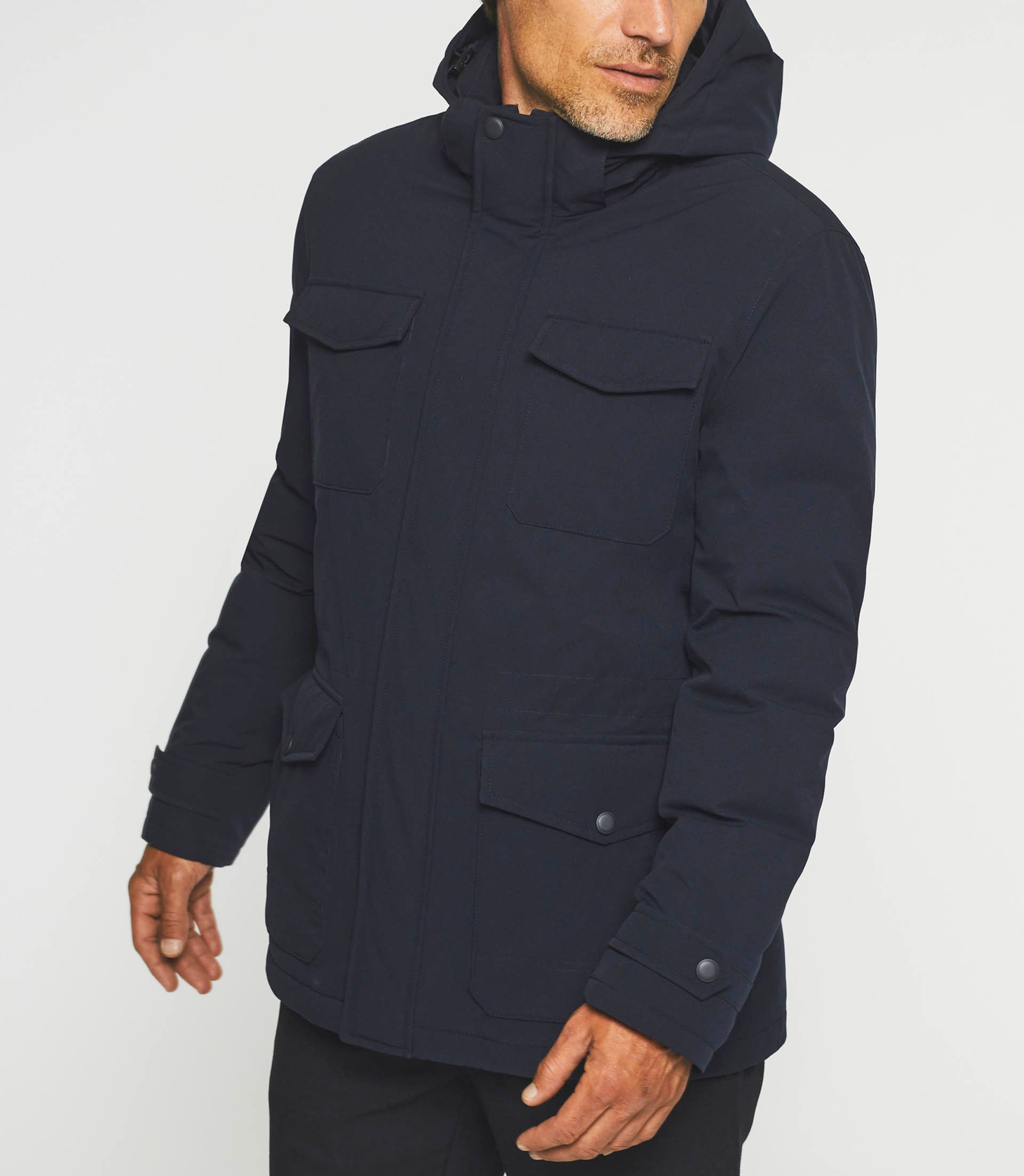 MIRAN navy removable hooded parka