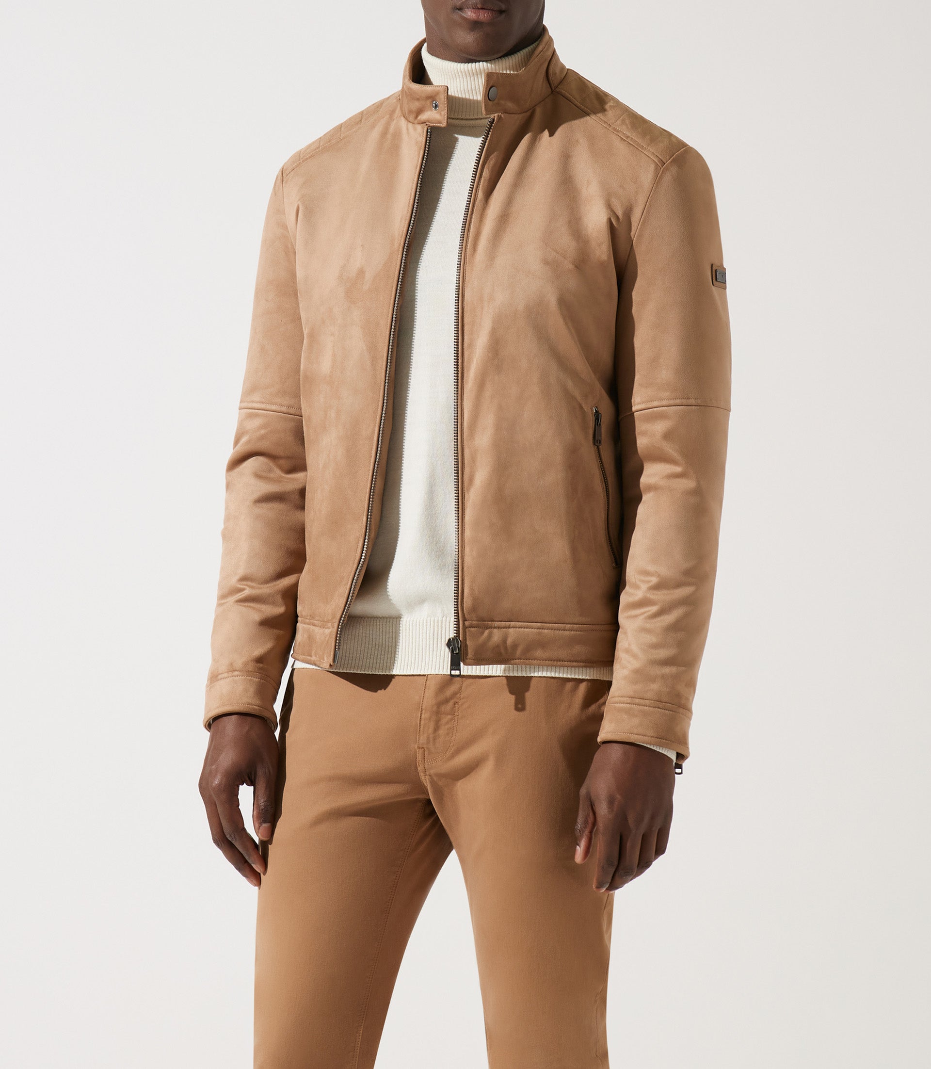 Blouson col officier en suède beige MALWEN