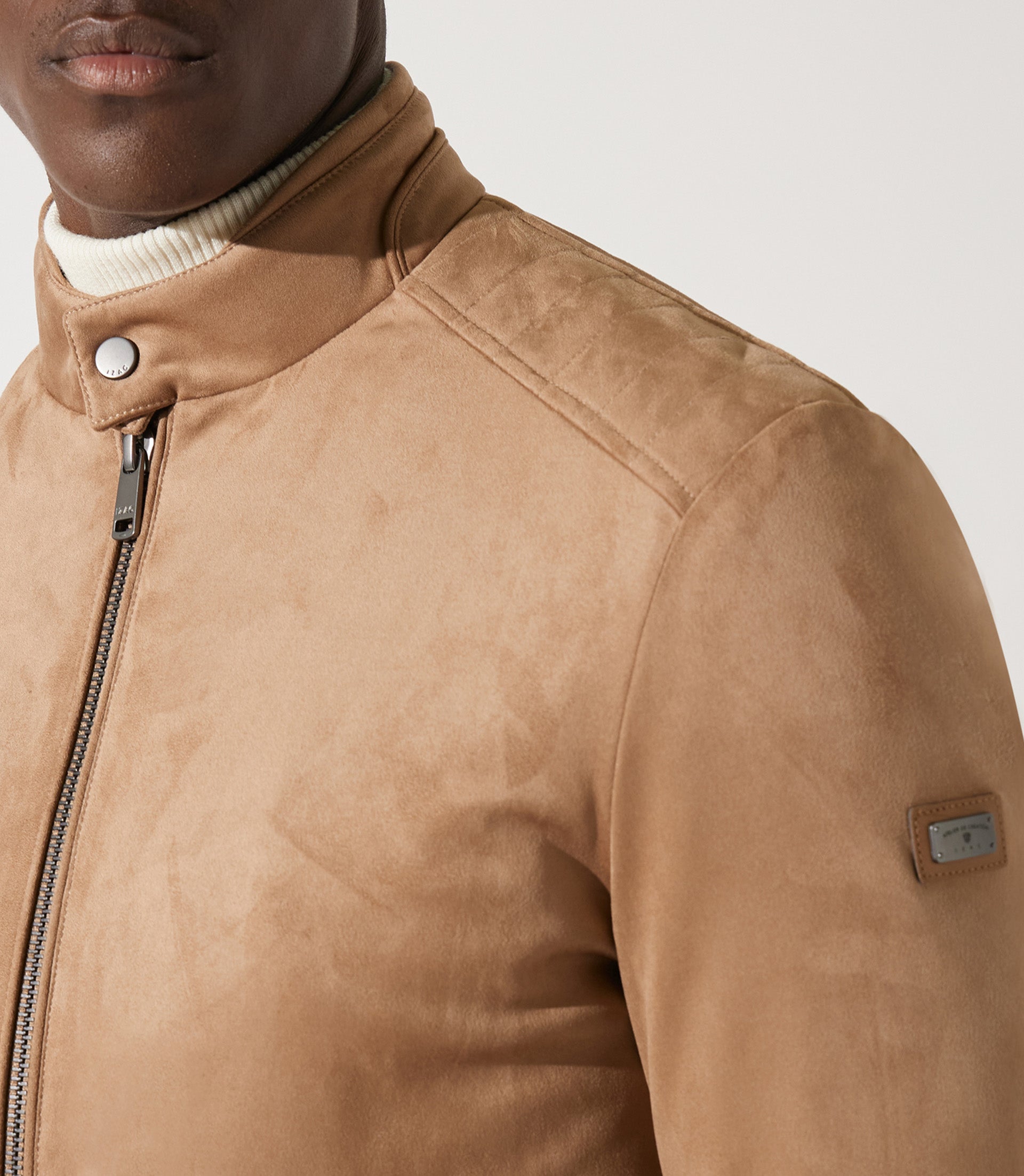 Blouson col officier en suède beige MALWEN