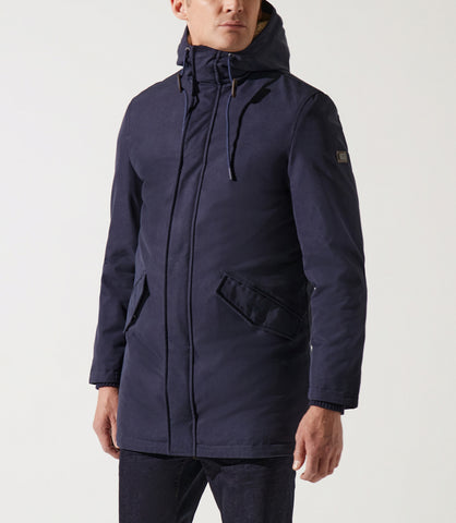 MANCHESTER navy long hooded parka