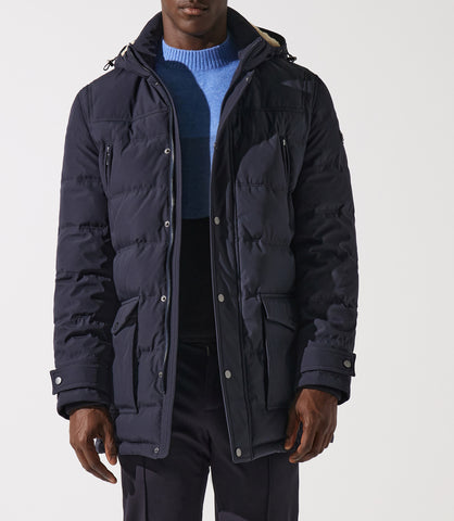 MASSI navy quilted long hooded parka