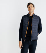 Sleeveless jacket Reversible with camel and navy climbing collar