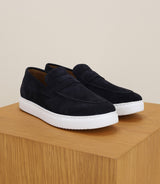 Navy suede loafer shoes