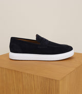 Navy suede loafer shoes