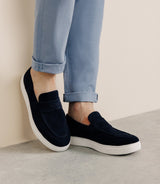 Navy suede loafer shoes