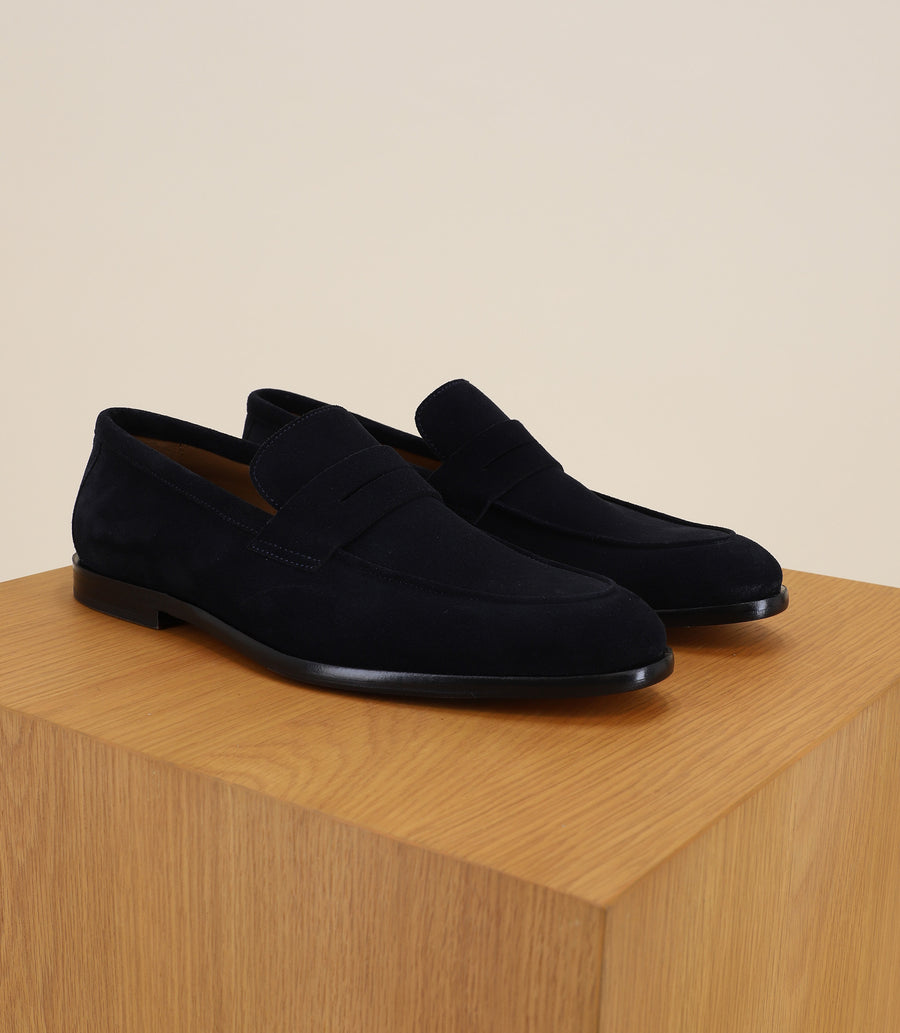 Navy suede moccasin shoes