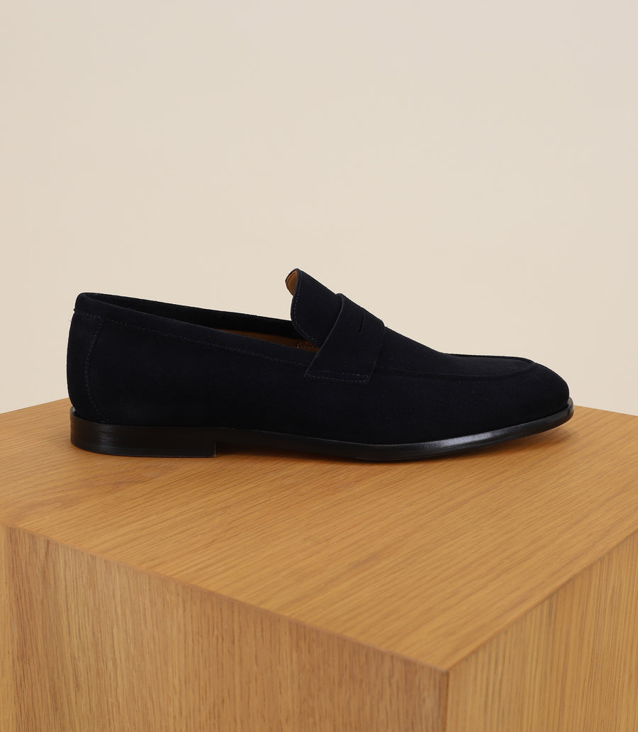 Navy suede moccasin shoes