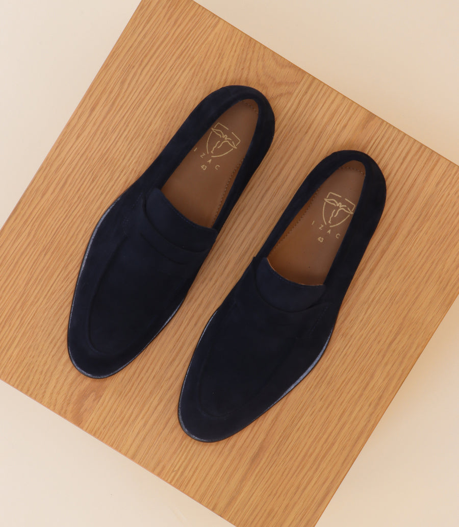 Navy suede moccasin shoes