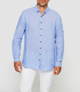 Indigo blue linen and cotton casual shirt KISSOUT