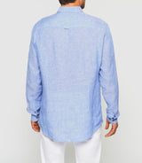 Indigo blue linen and cotton casual shirt KISSOUT