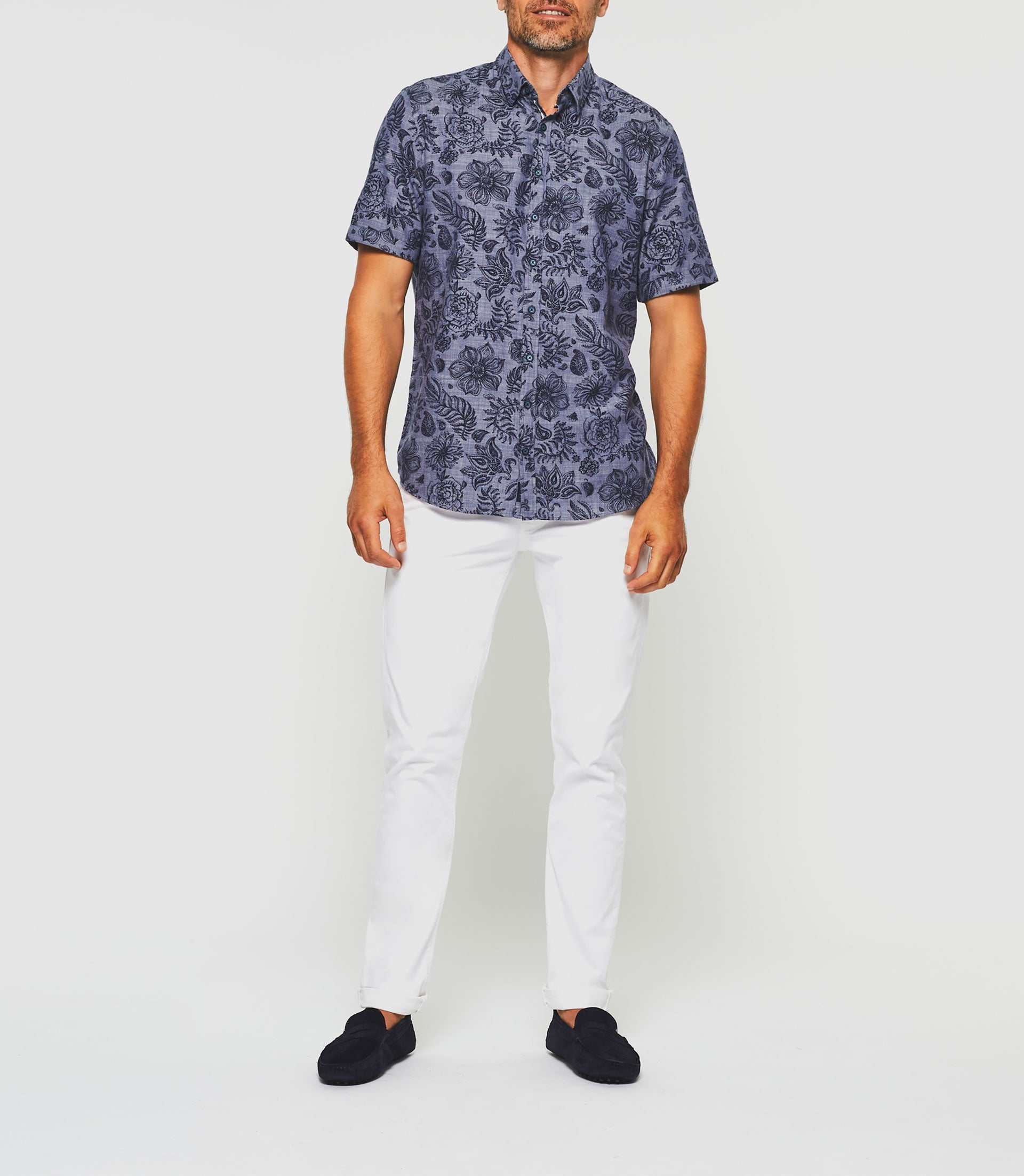 Kong" indigo blue short sleeve shirt