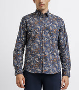 Chemise à imprimé fleurs marine et camel - IZAC