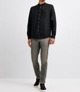 Black Mao Collar Linen Shirt