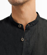 Black Mao Collar Linen Shirt