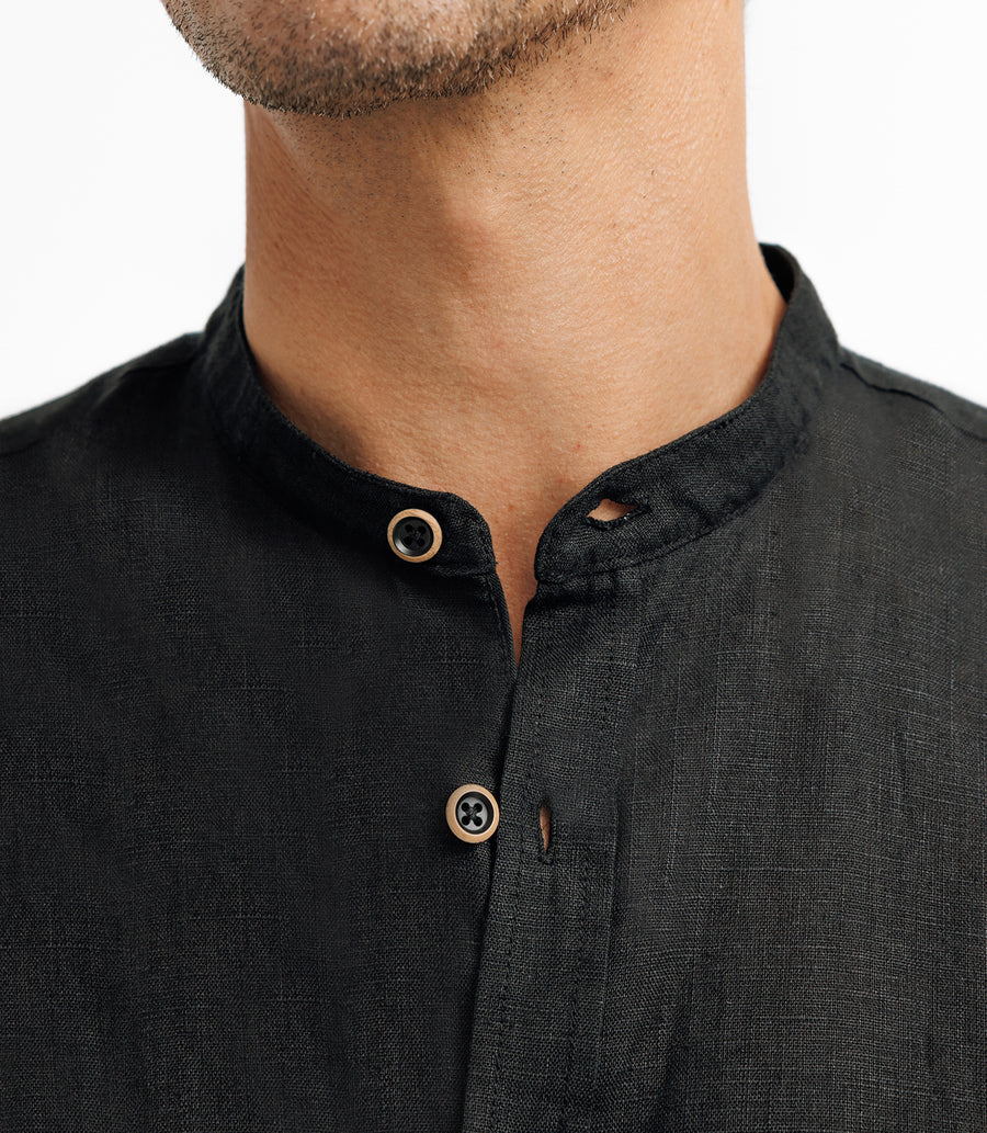 Linen shirt Mao collar black KAFLEUR