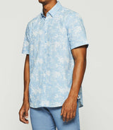 Palm tree print shirt short sleeves sky and white KAMILLE