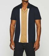 KAMI navy and camel jersey short sleeve shirt