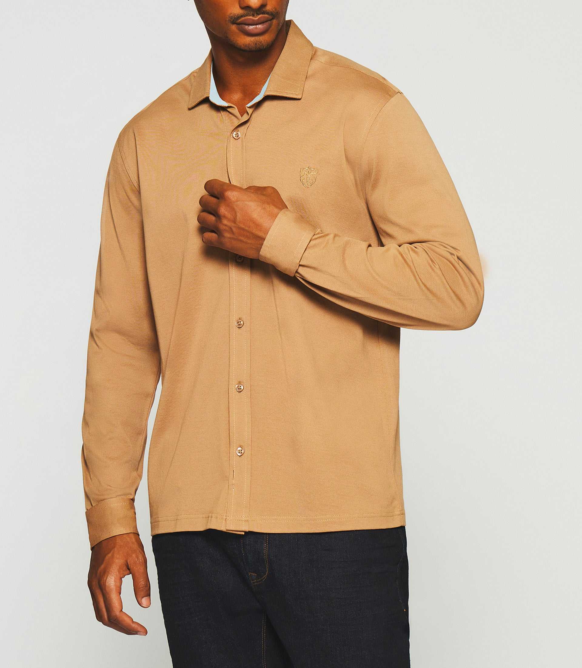 Chemise regular en jersey unie camel KANTIN