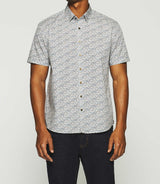 White and blue flower print short sleeve shirt KIRAN