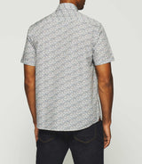 White and blue flower print short sleeve shirt KIRAN