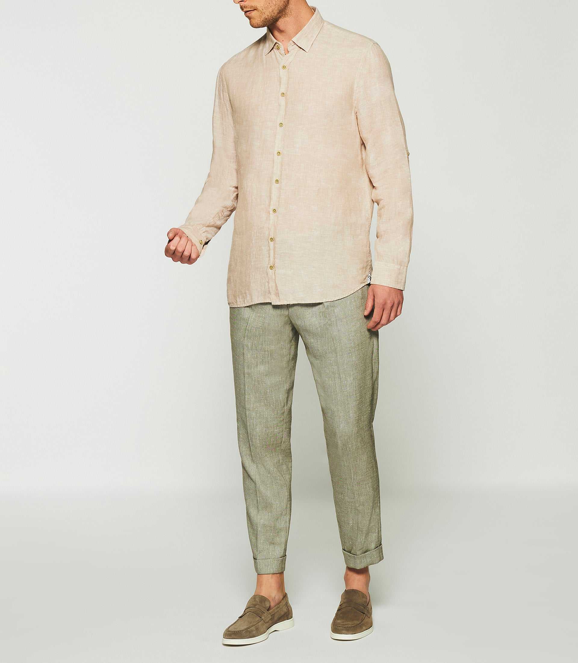 Plain beige linen shirt KISS