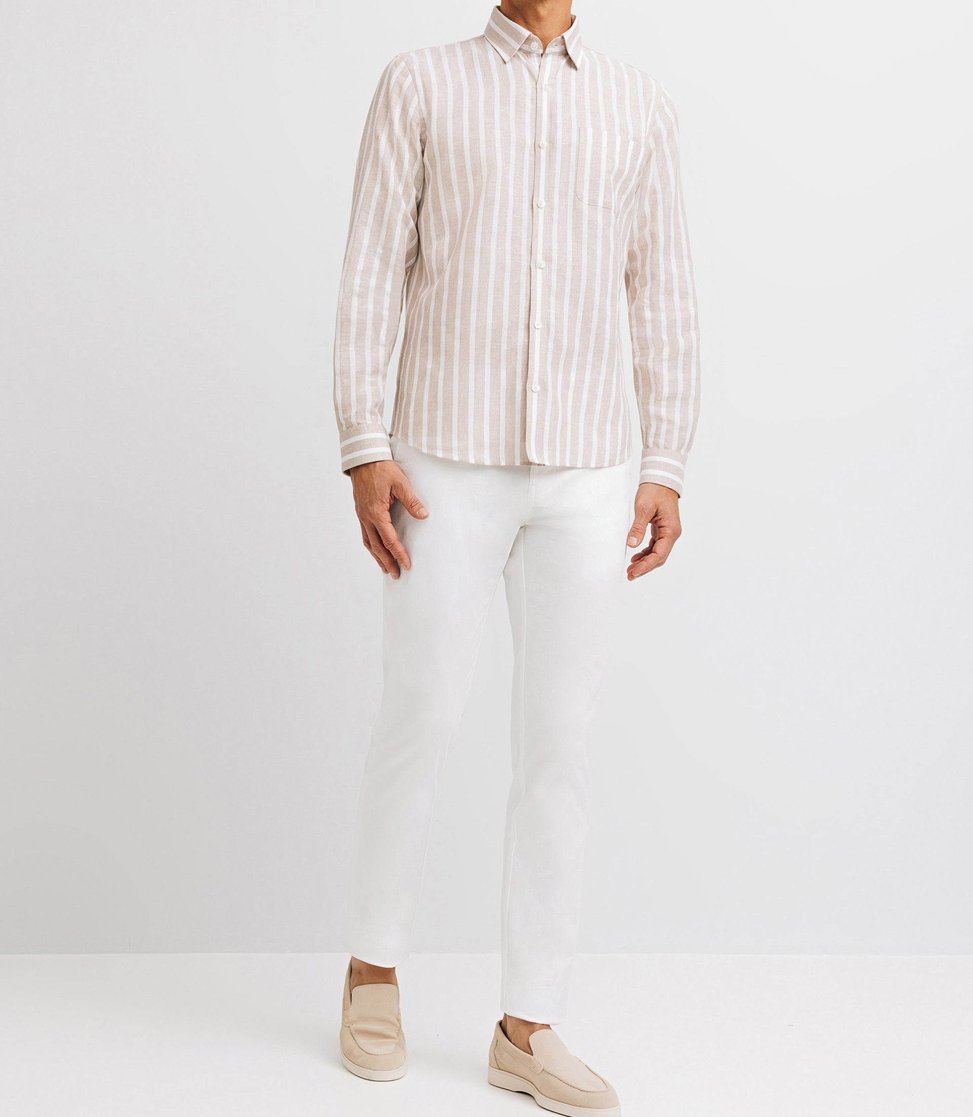 Beige and white striped casual shirt