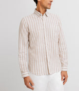 Chemise casual rayée beige et blanche - IZAC