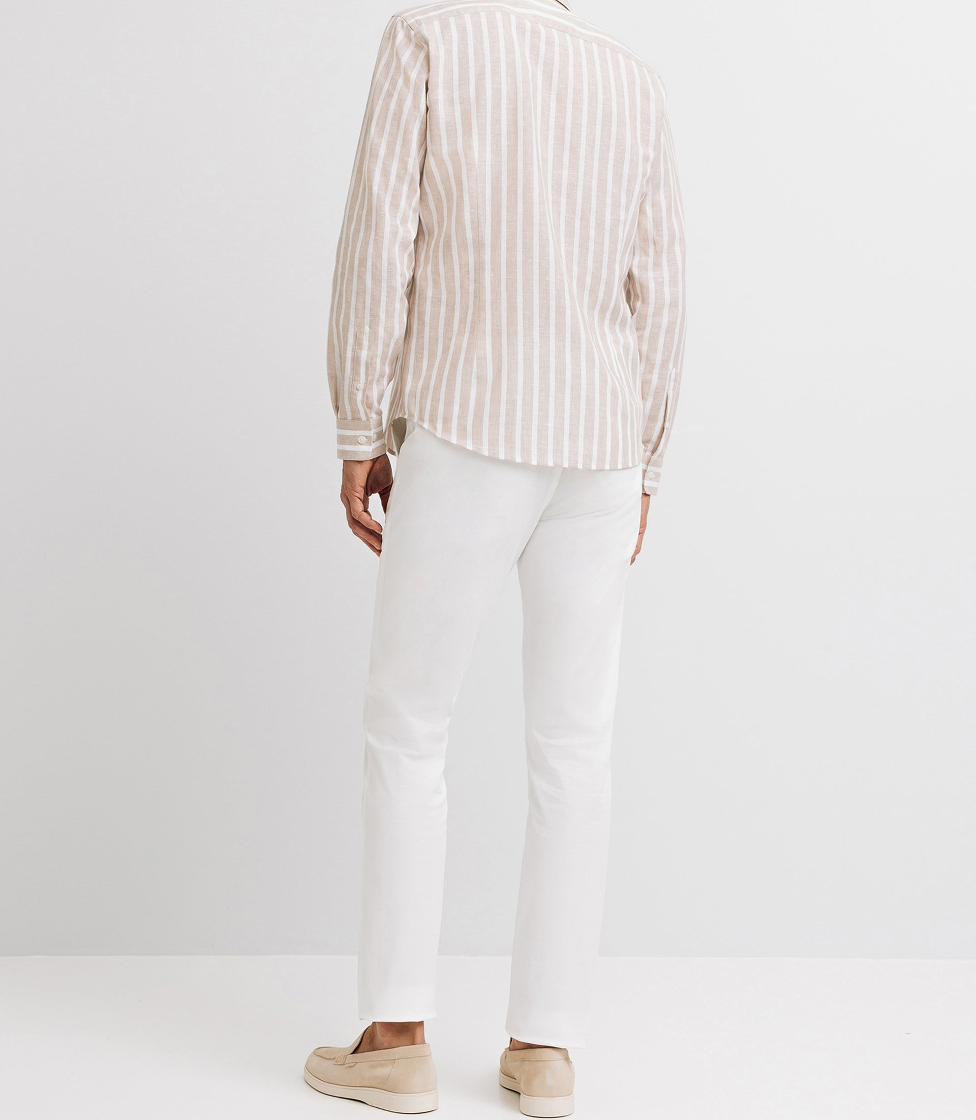 Beige and white striped casual shirt