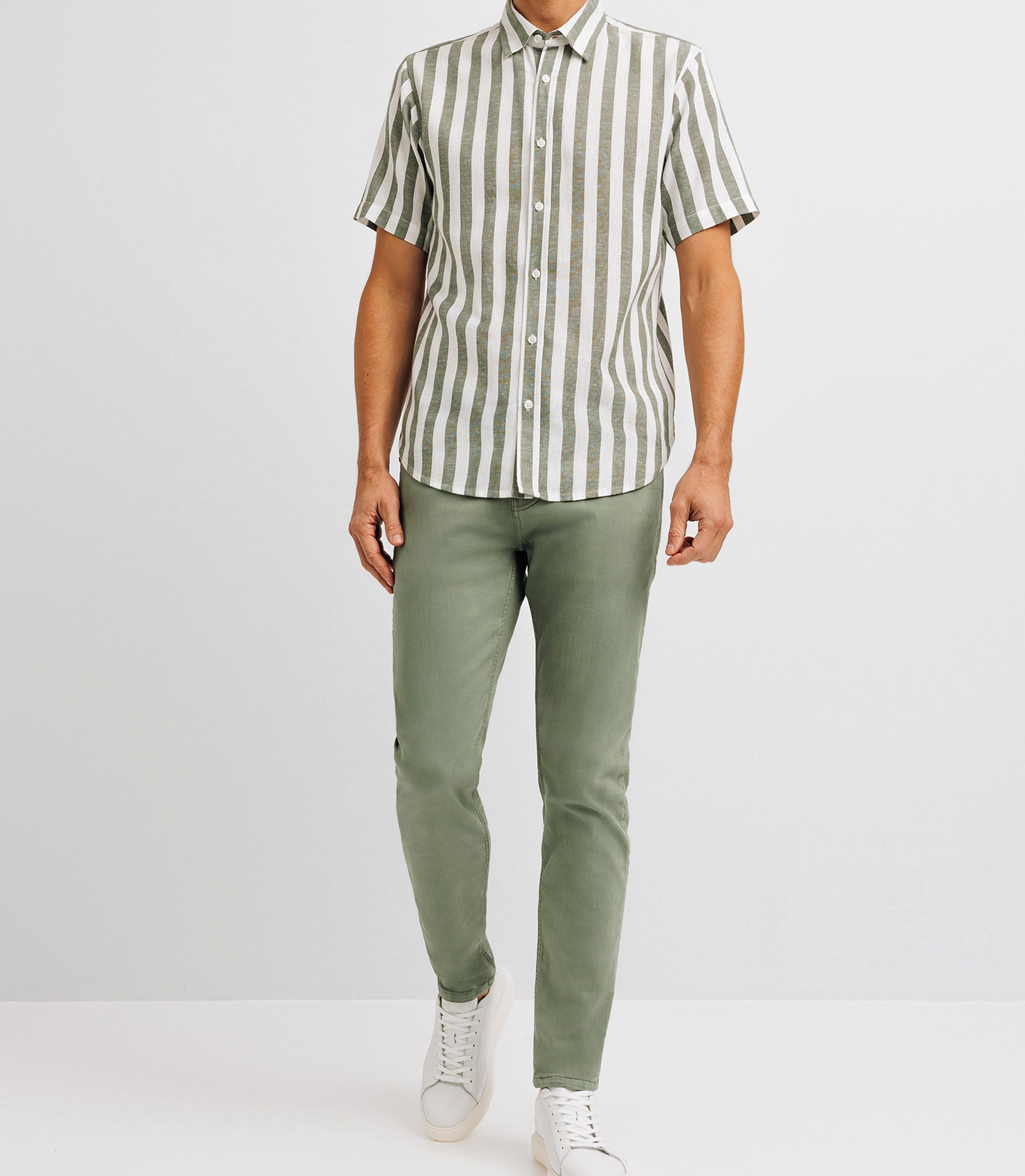 Green striped casual shirt